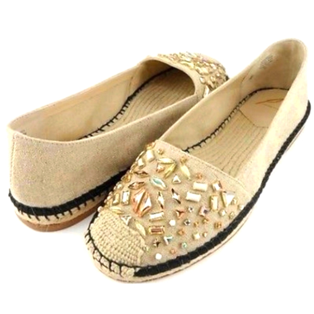 Womens Flats~B Brian Atwood Natural Jeweled Espadrills~Size 11
